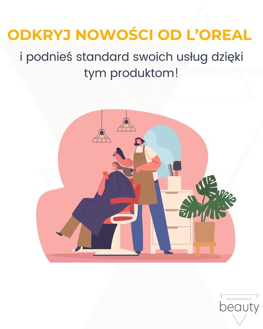 Wektorowa grafika z nagłówkiem u góry i fryzjerką strzygącą włosy klientce siedzącej w fotelu na różowym tle