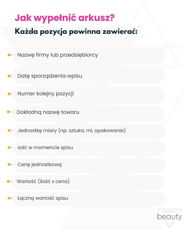 Różowy nagłówek z wypunktowanym tekstem, obok każdego punktu żółta pinezka